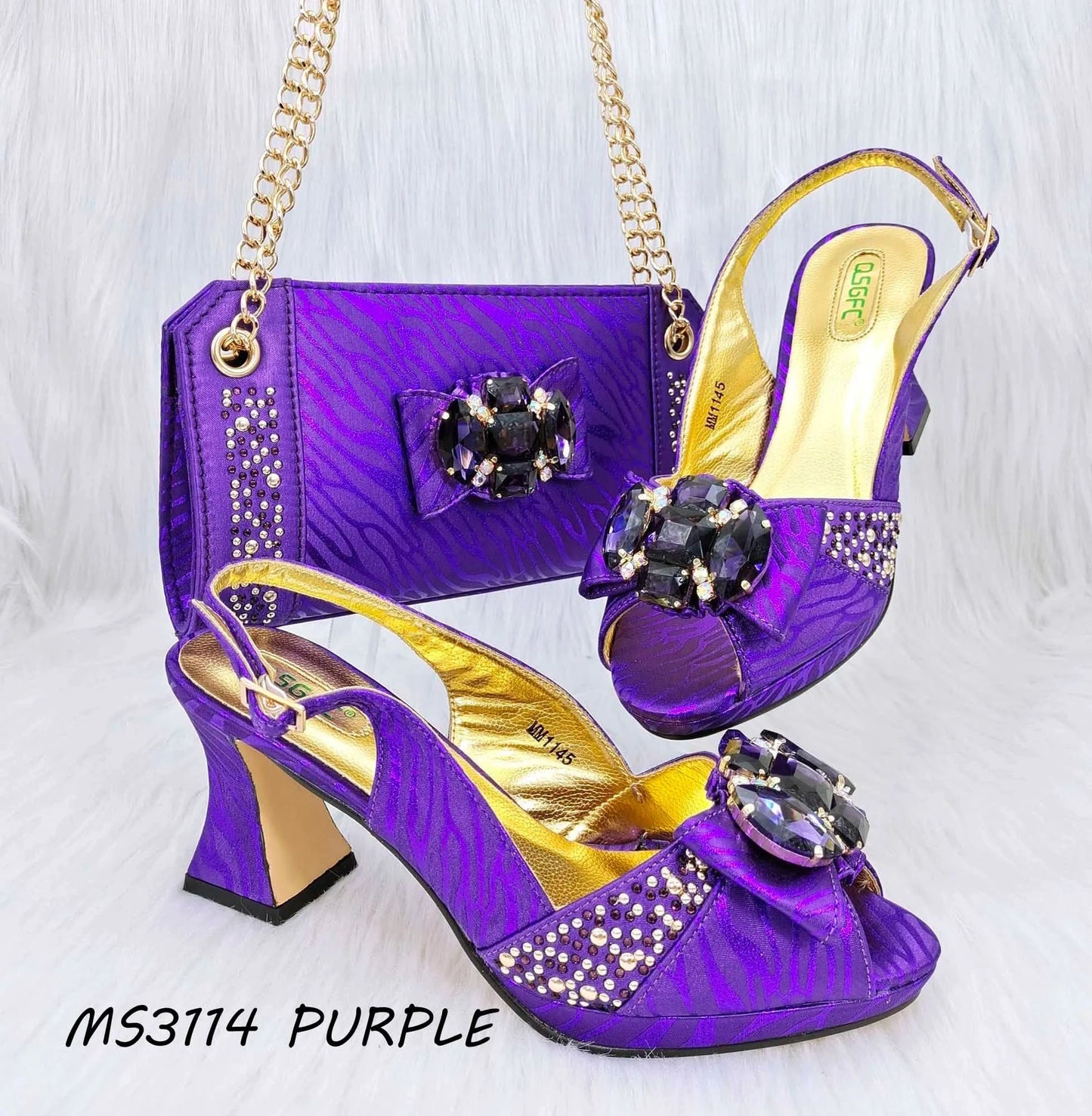 Rhinestone evening shoes african and bags to match purple matching clutch bag nigeria party set free shipping