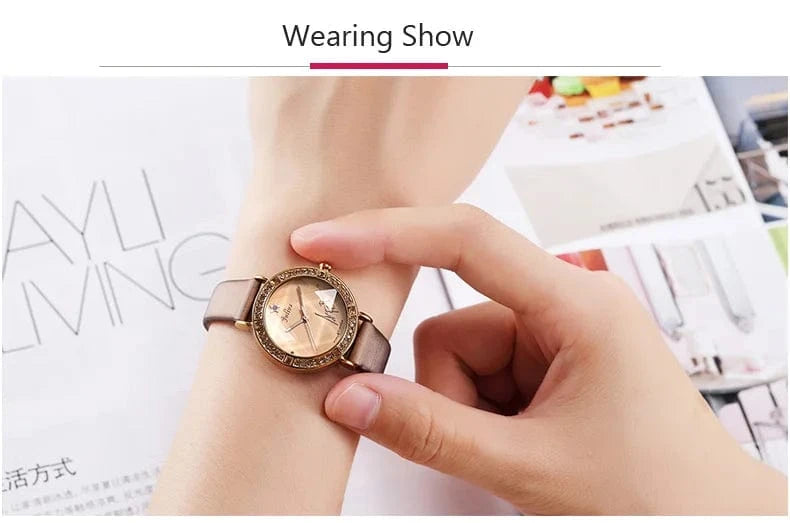 Rhinestones Julius Lady Women's Watch Fashion Hours Bracelet Real Leather Girl's Birthday Gift No Box