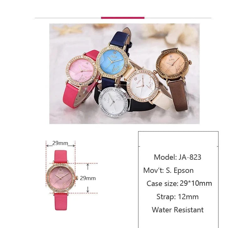 Rhinestones Julius Lady Women's Watch Fashion Hours Bracelet Real Leather Girl's Birthday Gift No Box