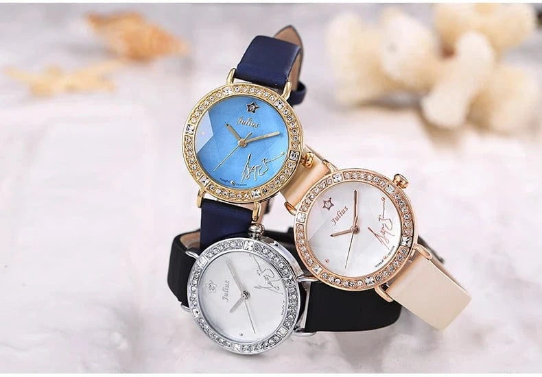 Rhinestones Julius Lady Women's Watch Fashion Hours Bracelet Real Leather Girl's Birthday Gift No Box
