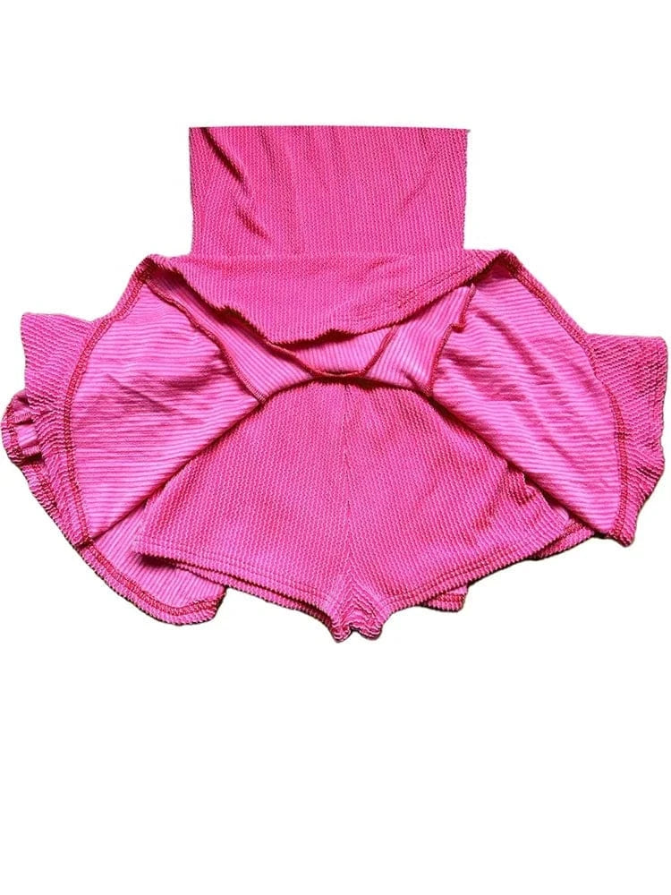 Ribbed Ruffles Fitness Women Mini Dress Solid Sleeveless Mock Neck Dress 2024 Summer Popular Streetwear Sexy Club Party Dress