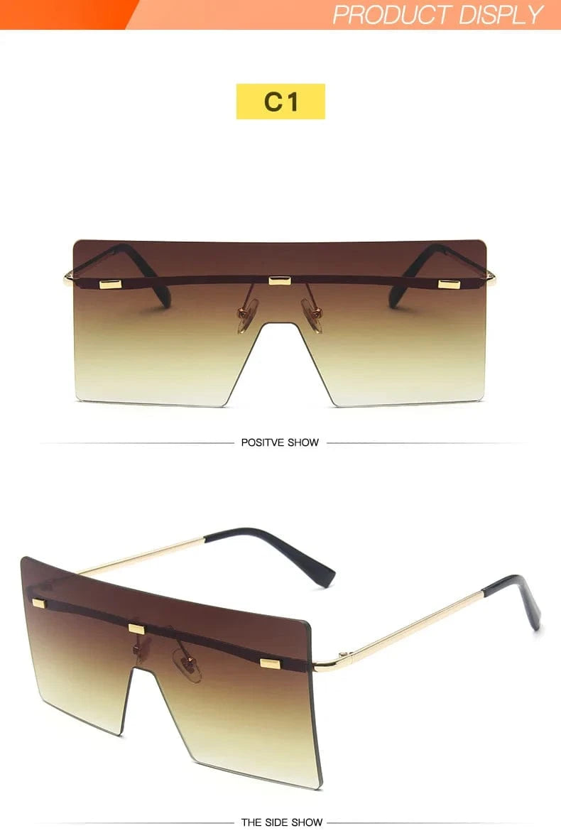 Rimless sunglasses / c1 2024 Custom logo Women Retro Oversized Sunglasses Vintage one piece Sunglasses Eyewear Oculos De Sol Square Rimless Sunglasses