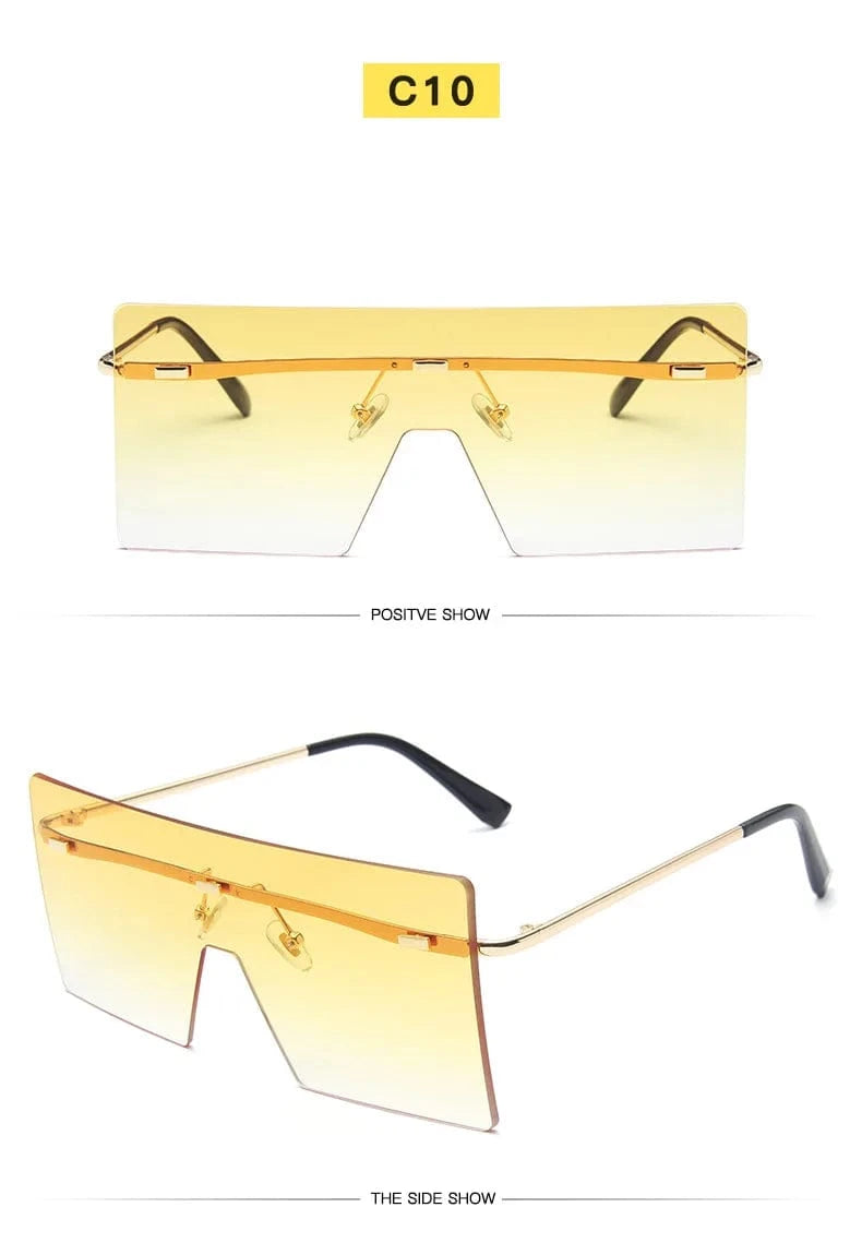 Rimless sunglasses / c10 2024 Custom logo Women Retro Oversized Sunglasses Vintage one piece Sunglasses Eyewear Oculos De Sol Square Rimless Sunglasses