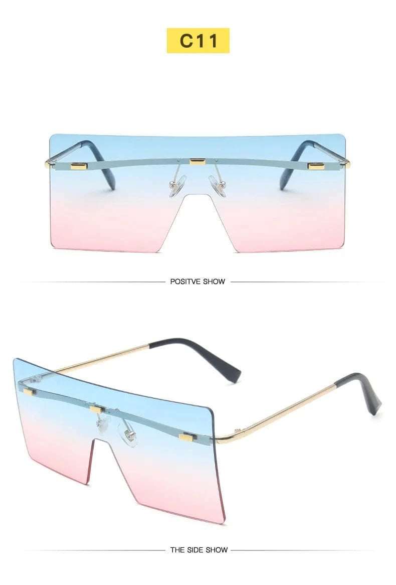 Rimless sunglasses / c11 2024 Custom logo Women Retro Oversized Sunglasses Vintage one piece Sunglasses Eyewear Oculos De Sol Square Rimless Sunglasses
