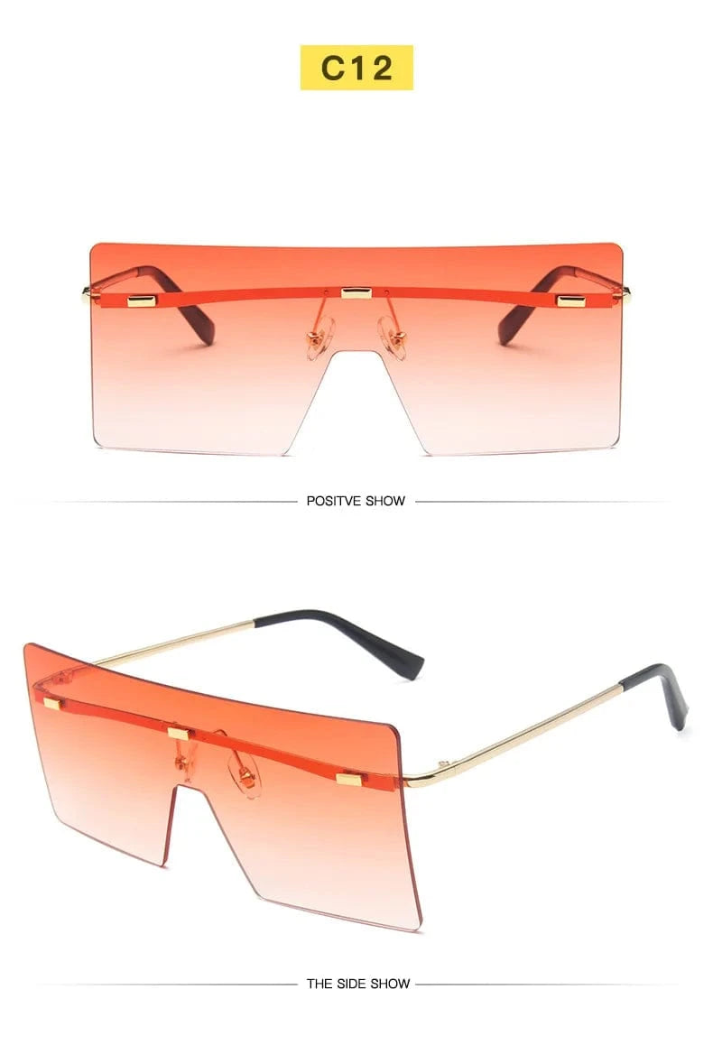 Rimless sunglasses / c12 2024 Custom logo Women Retro Oversized Sunglasses Vintage one piece Sunglasses Eyewear Oculos De Sol Square Rimless Sunglasses