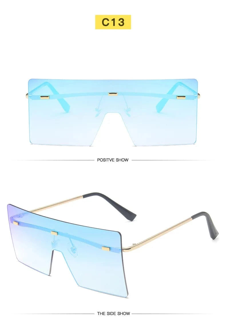 Rimless sunglasses / c13 2024 Custom logo Women Retro Oversized Sunglasses Vintage one piece Sunglasses Eyewear Oculos De Sol Square Rimless Sunglasses