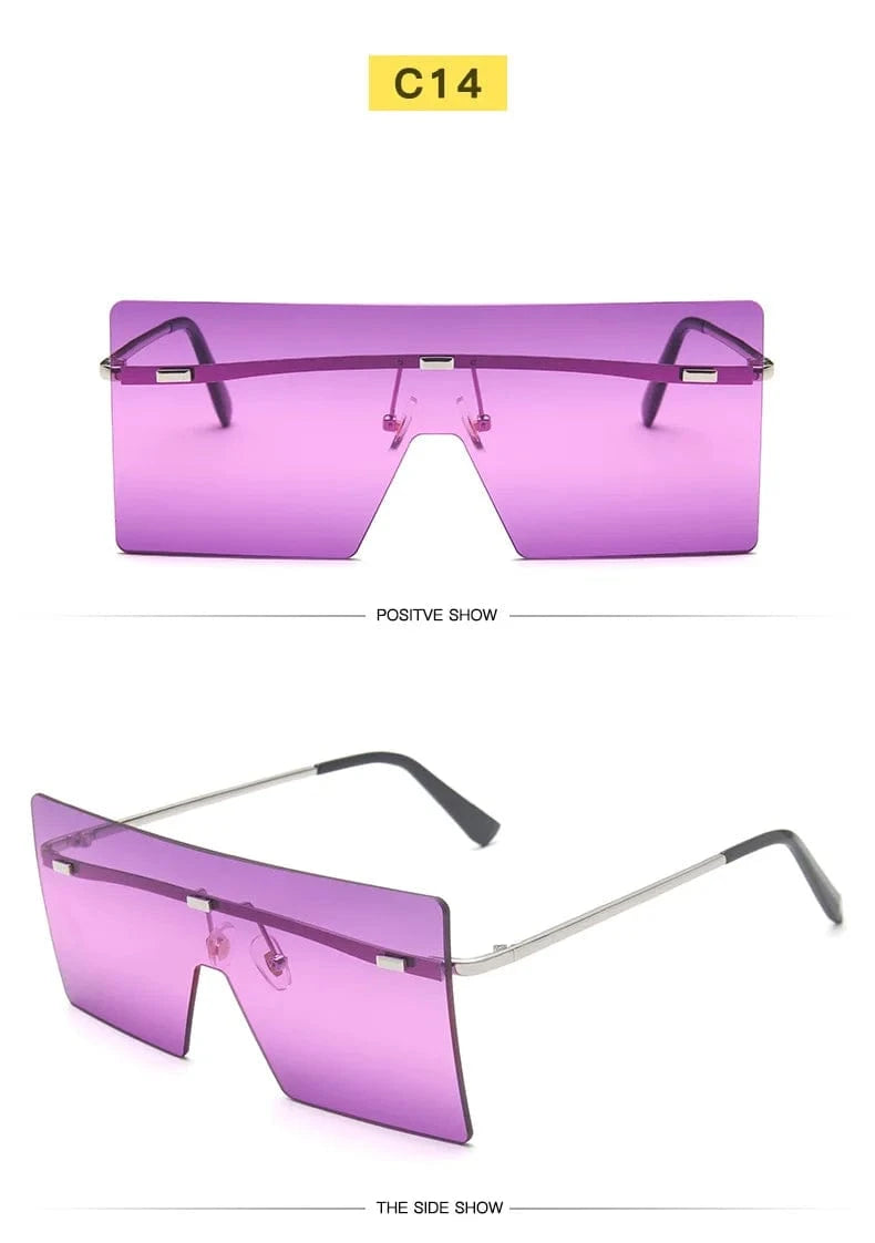 Rimless sunglasses / c14 2024 Custom logo Women Retro Oversized Sunglasses Vintage one piece Sunglasses Eyewear Oculos De Sol Square Rimless Sunglasses