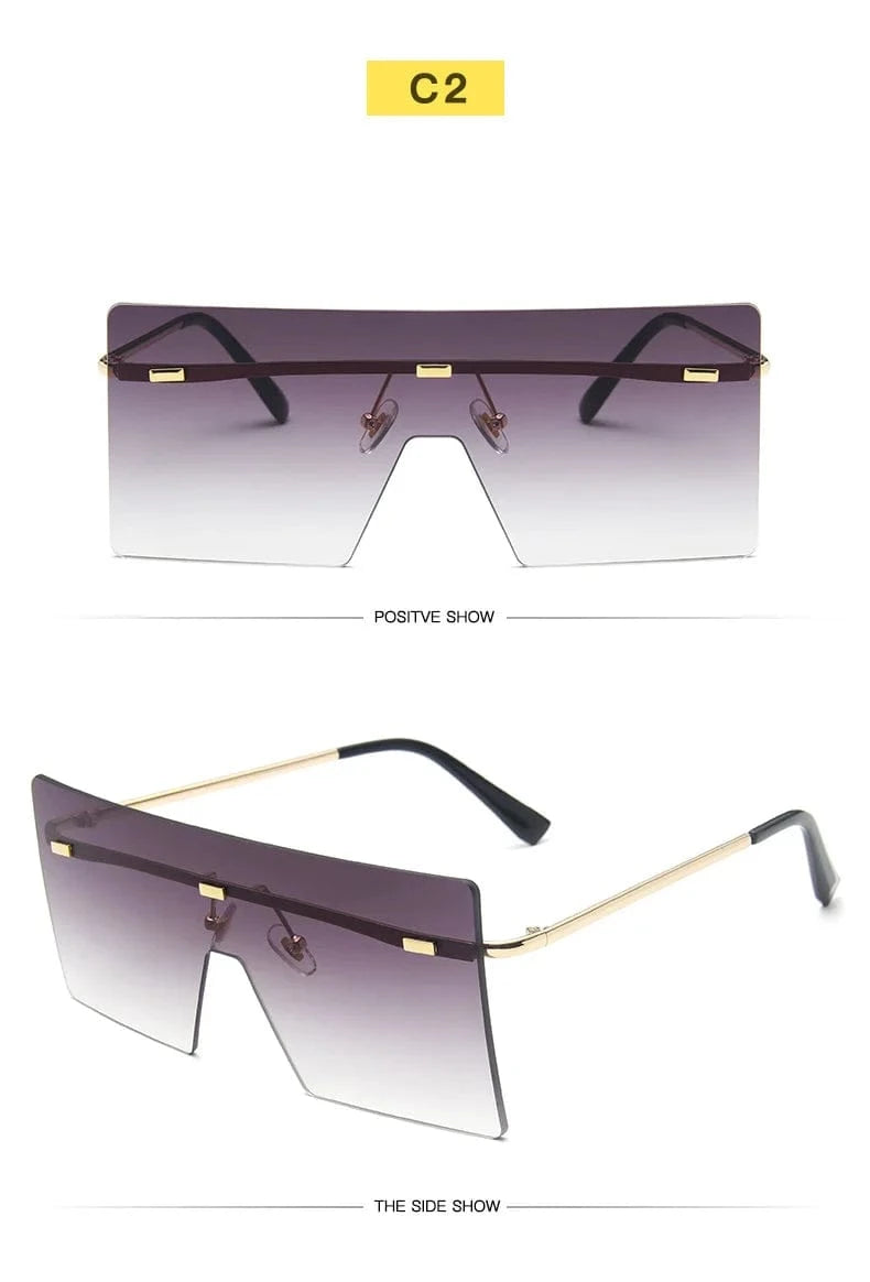 Rimless sunglasses / c2 2024 Custom logo Women Retro Oversized Sunglasses Vintage one piece Sunglasses Eyewear Oculos De Sol Square Rimless Sunglasses