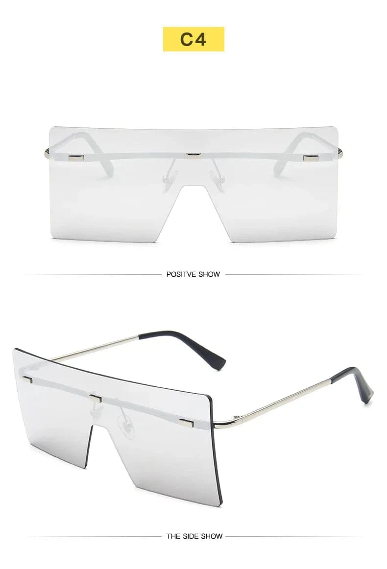Rimless sunglasses / c4 2024 Custom logo Women Retro Oversized Sunglasses Vintage one piece Sunglasses Eyewear Oculos De Sol Square Rimless Sunglasses