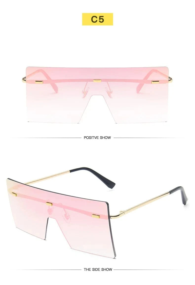 Rimless sunglasses / c5 2024 Custom logo Women Retro Oversized Sunglasses Vintage one piece Sunglasses Eyewear Oculos De Sol Square Rimless Sunglasses
