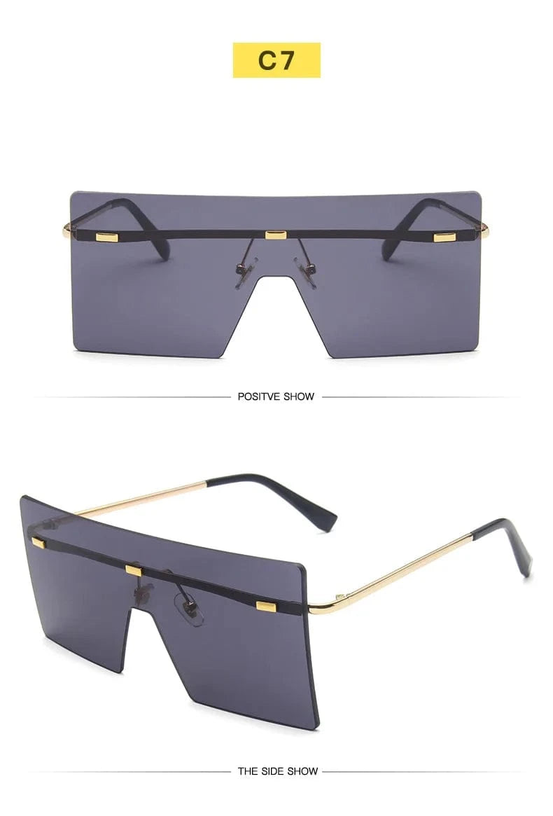 Rimless sunglasses / c7 2024 Custom logo Women Retro Oversized Sunglasses Vintage one piece Sunglasses Eyewear Oculos De Sol Square Rimless Sunglasses