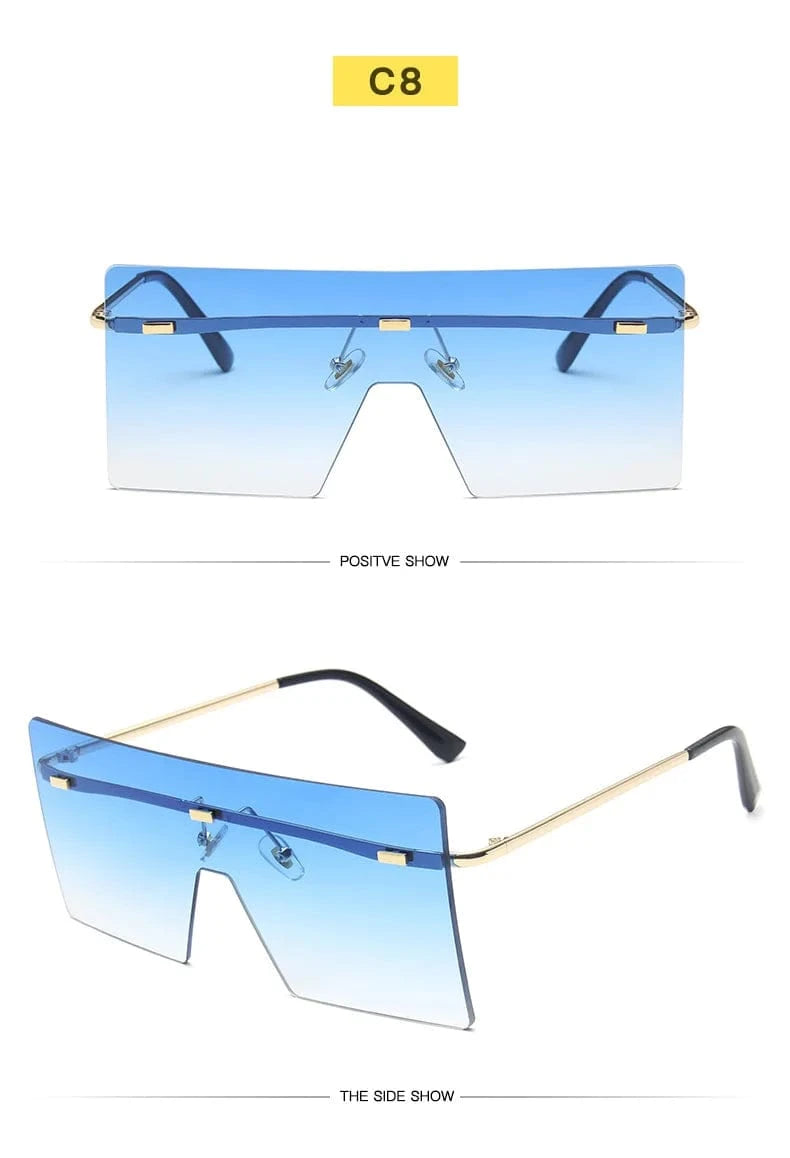 Rimless sunglasses / c8 2024 Custom logo Women Retro Oversized Sunglasses Vintage one piece Sunglasses Eyewear Oculos De Sol Square Rimless Sunglasses