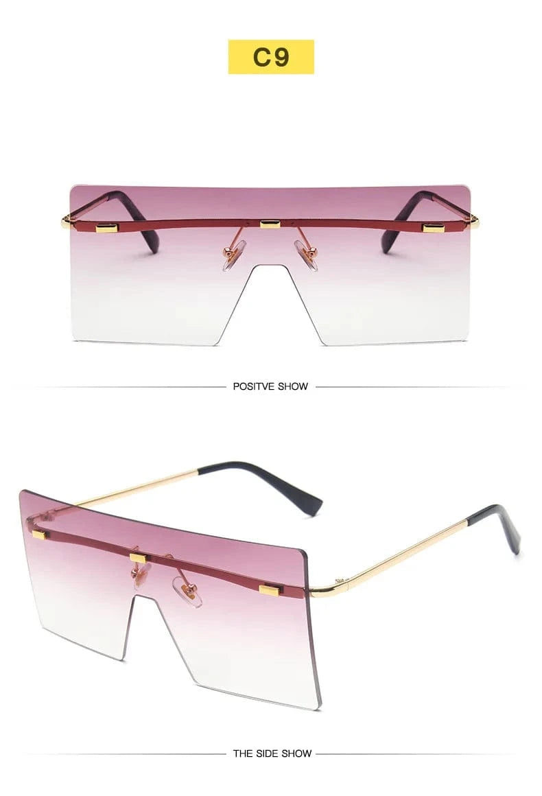 Rimless sunglasses / c9 2024 Custom logo Women Retro Oversized Sunglasses Vintage one piece Sunglasses Eyewear Oculos De Sol Square Rimless Sunglasses