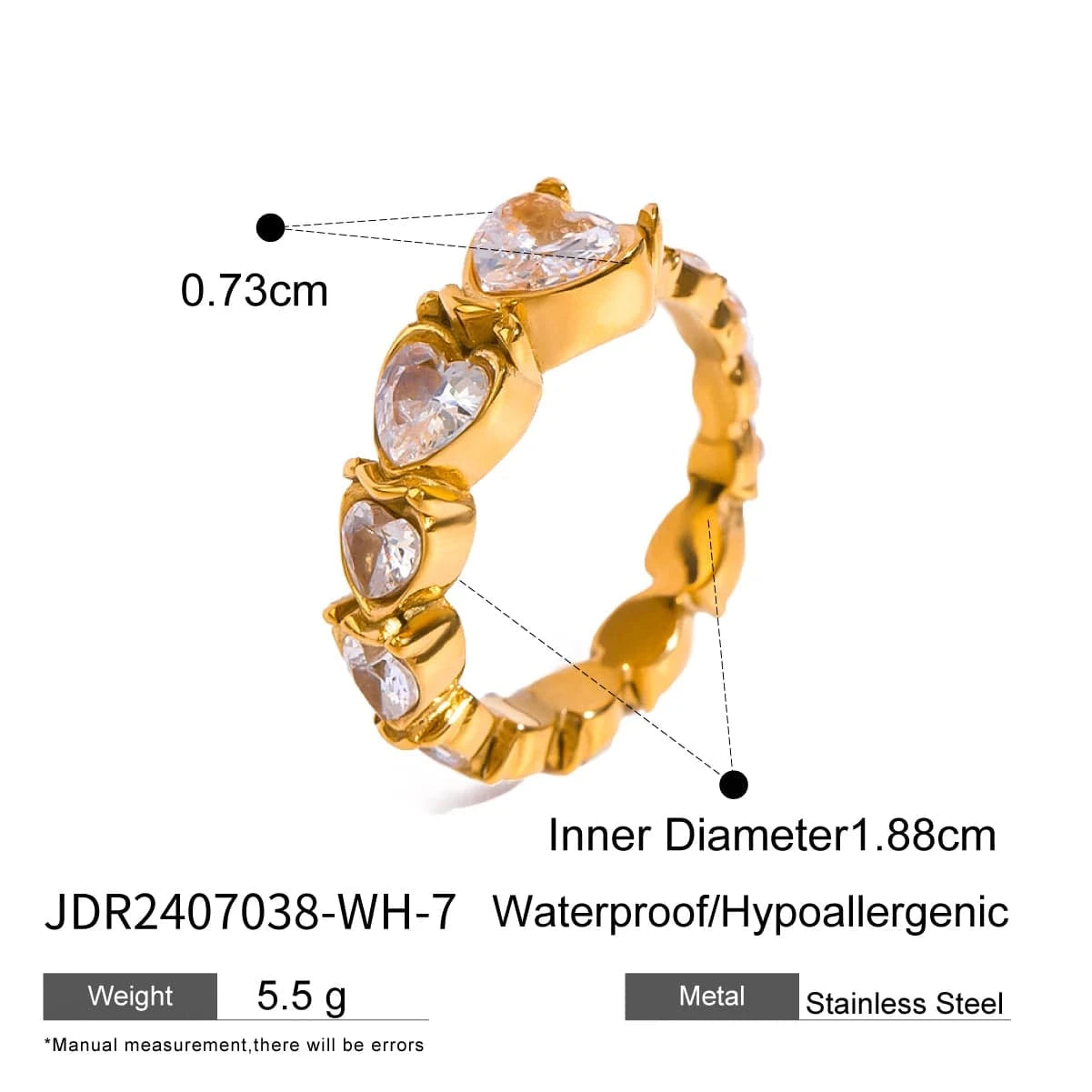 rings 7 / minimalist / R2409-1 Heart Green White Crystal Rings