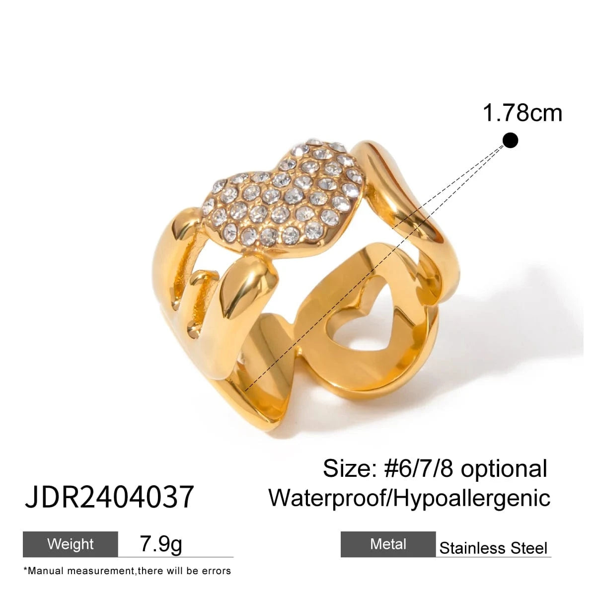rings 7 / Simple / R2593 Gold-Plated Stainless-Steel LOVE Letter Inlaid Crystal Ring