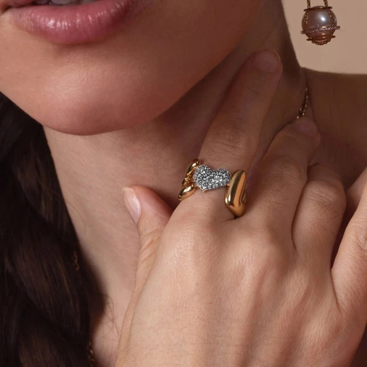 rings Gold-Plated Stainless-Steel LOVE Letter Inlaid Crystal Ring