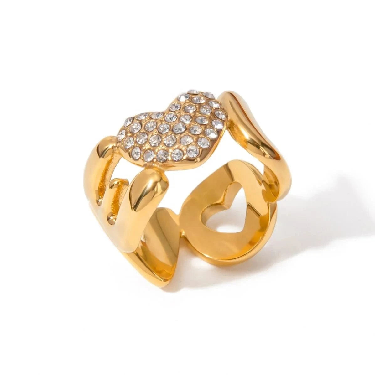 rings Gold-Plated Stainless-Steel LOVE Letter Inlaid Crystal Ring