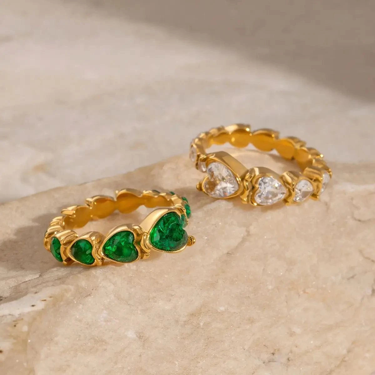 rings Heart Green White Crystal Rings