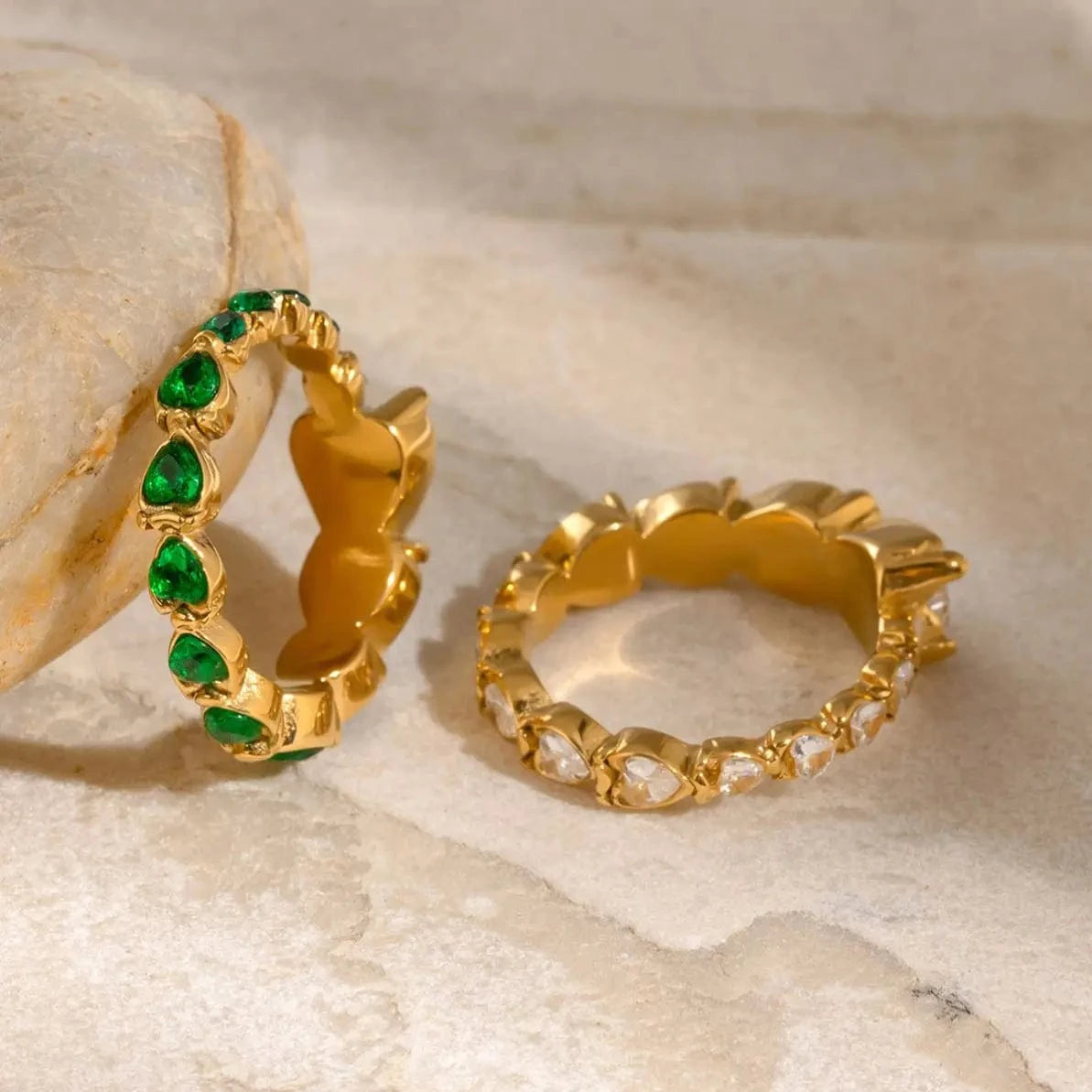 rings Heart Green White Crystal Rings