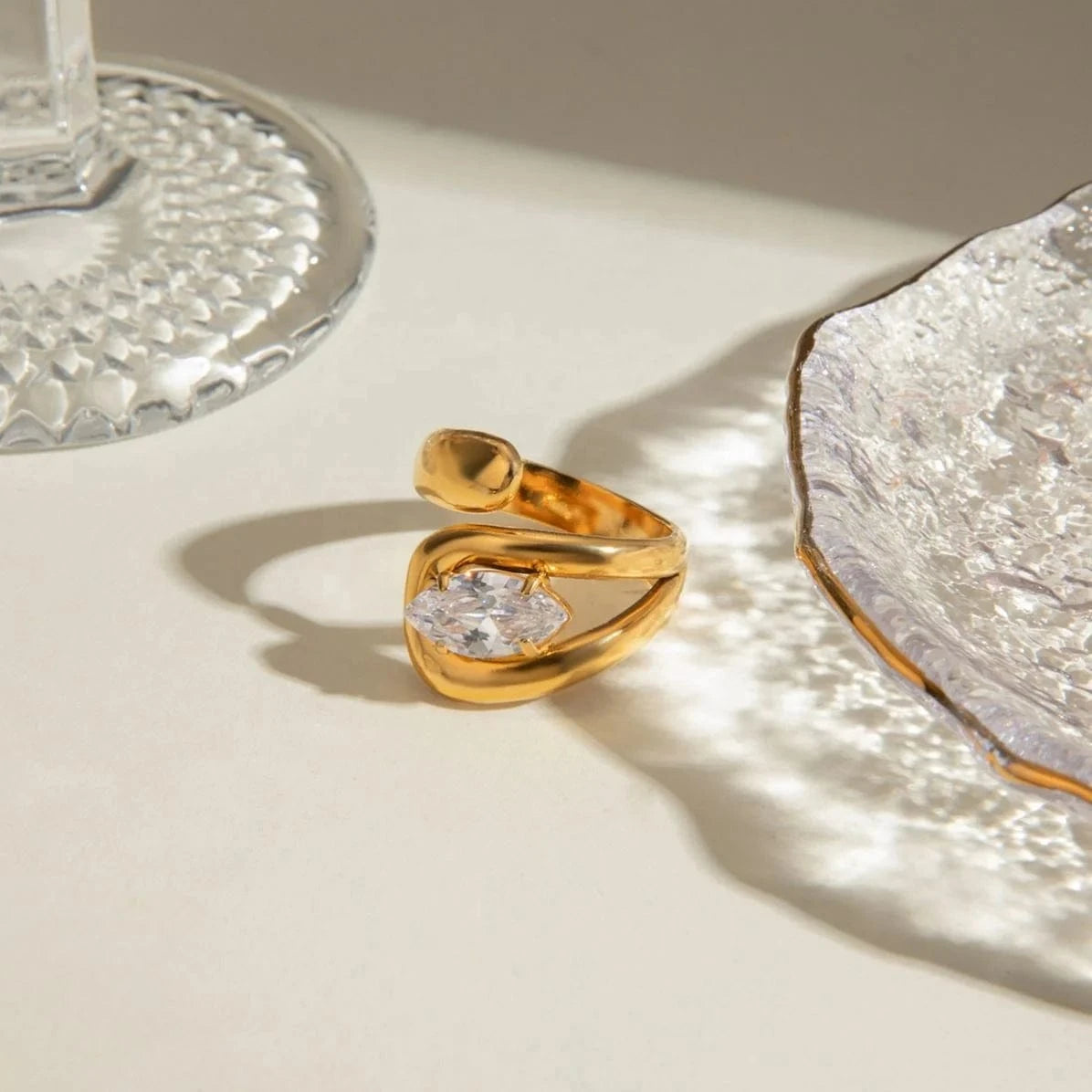 rings Open Overlapping Water Drop Large Cubic Zirconia Ring
