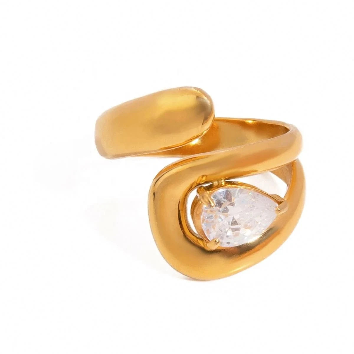 rings Open Overlapping Water Drop Large Cubic Zirconia Ring