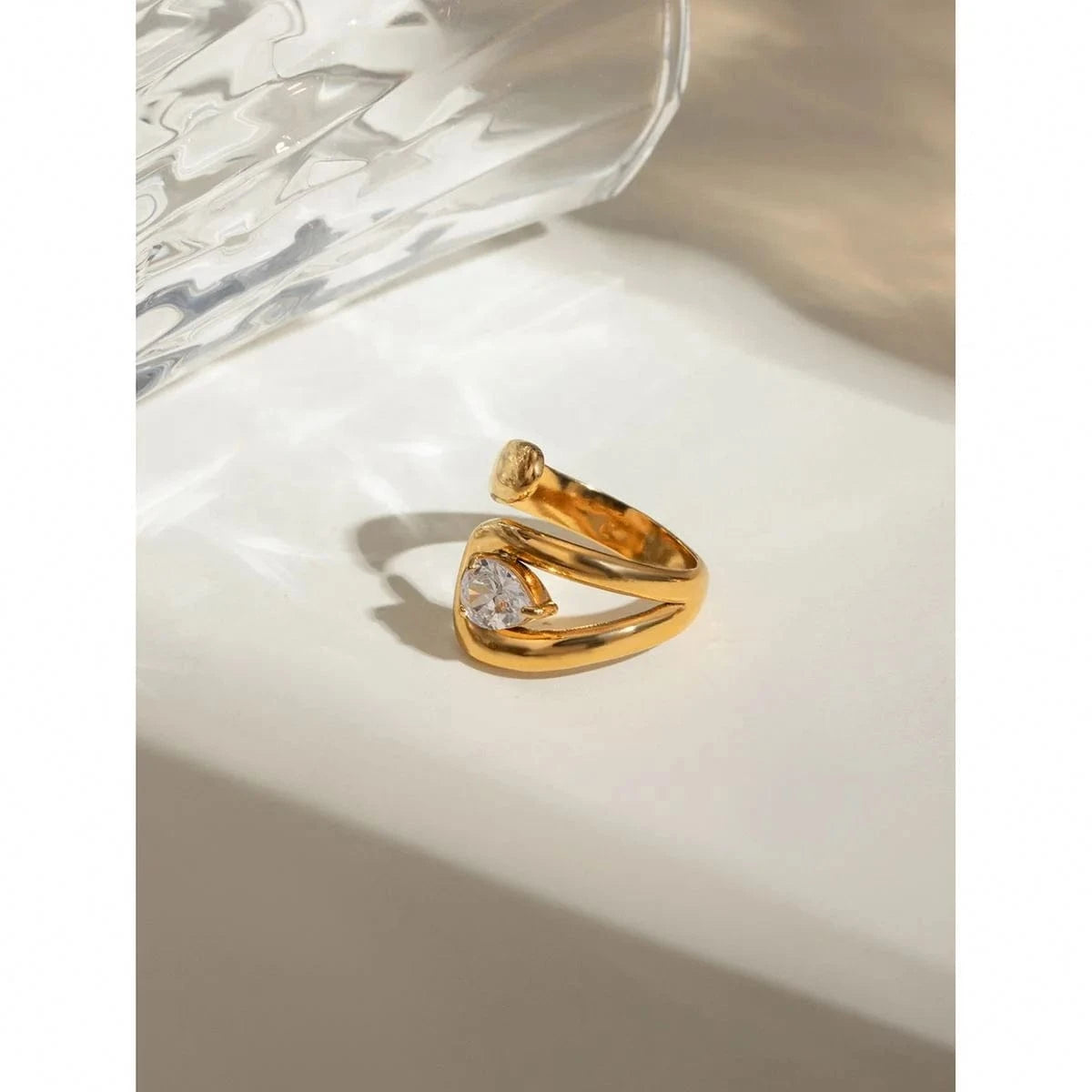 rings Open Overlapping Water Drop Large Cubic Zirconia Ring