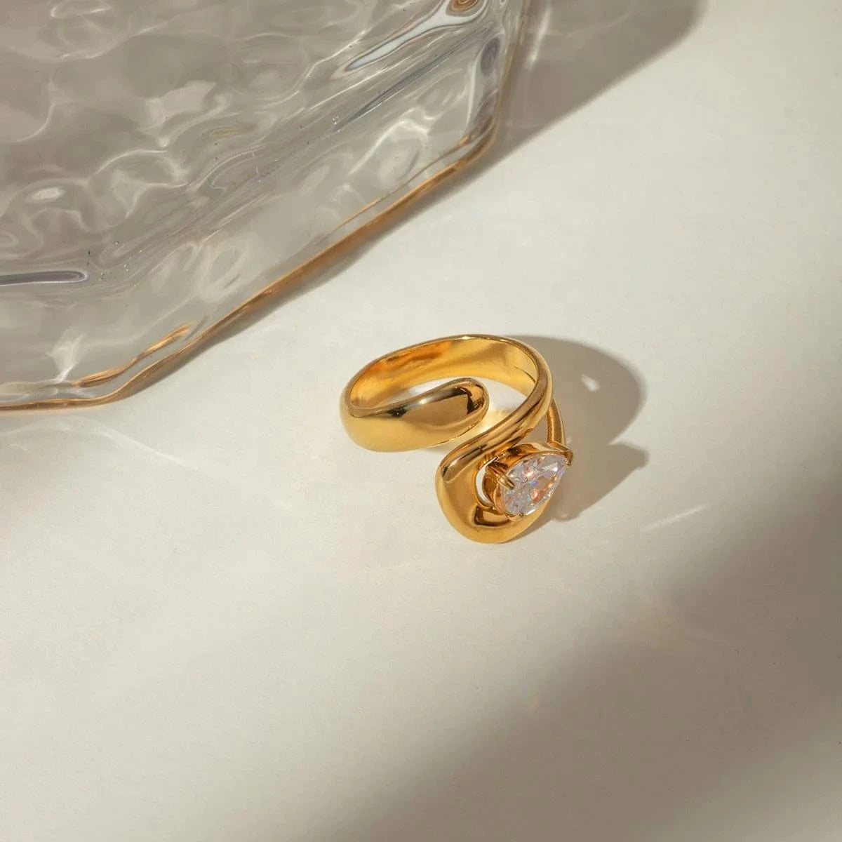 rings Open Overlapping Water Drop Large Cubic Zirconia Ring