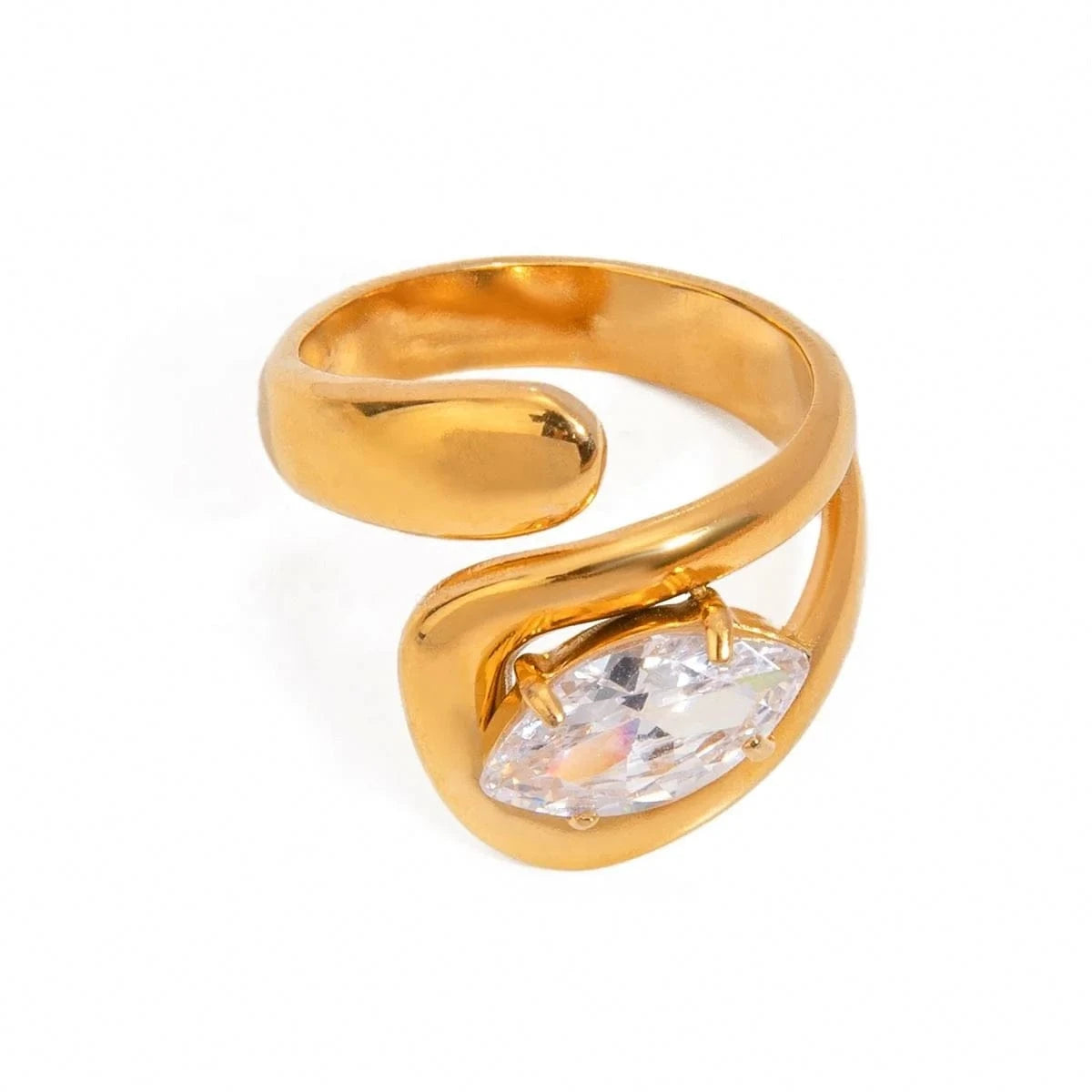 rings Open Overlapping Water Drop Large Cubic Zirconia Ring