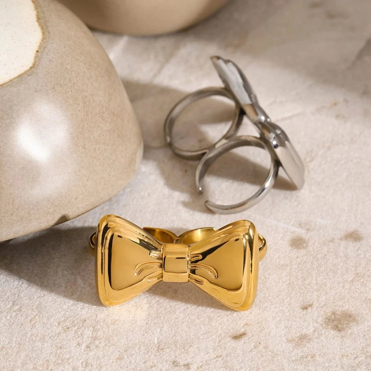 rings Stainless Steel Two Finger Bow Ring