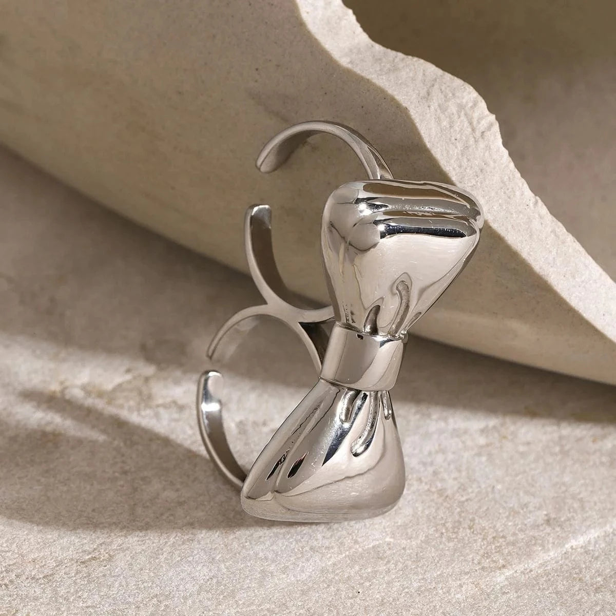 rings Stainless Steel Two Finger Bow Ring