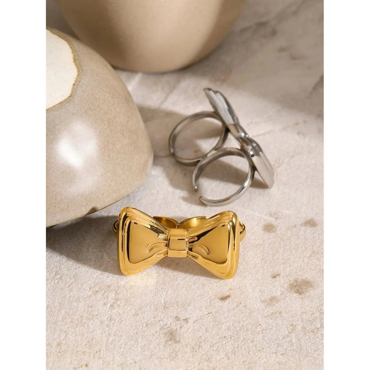 rings Stainless Steel Two Finger Bow Ring