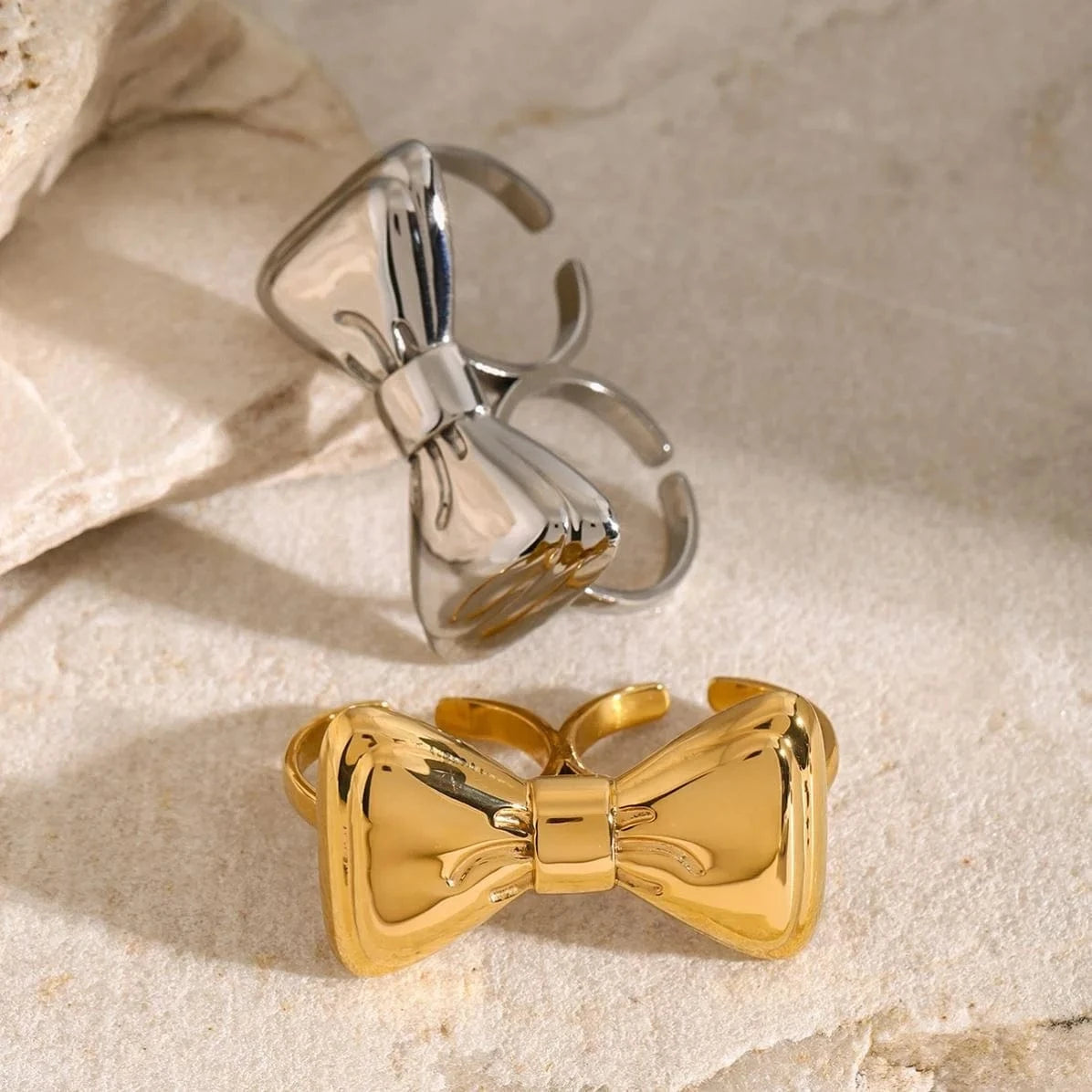 rings Stainless Steel Two Finger Bow Ring