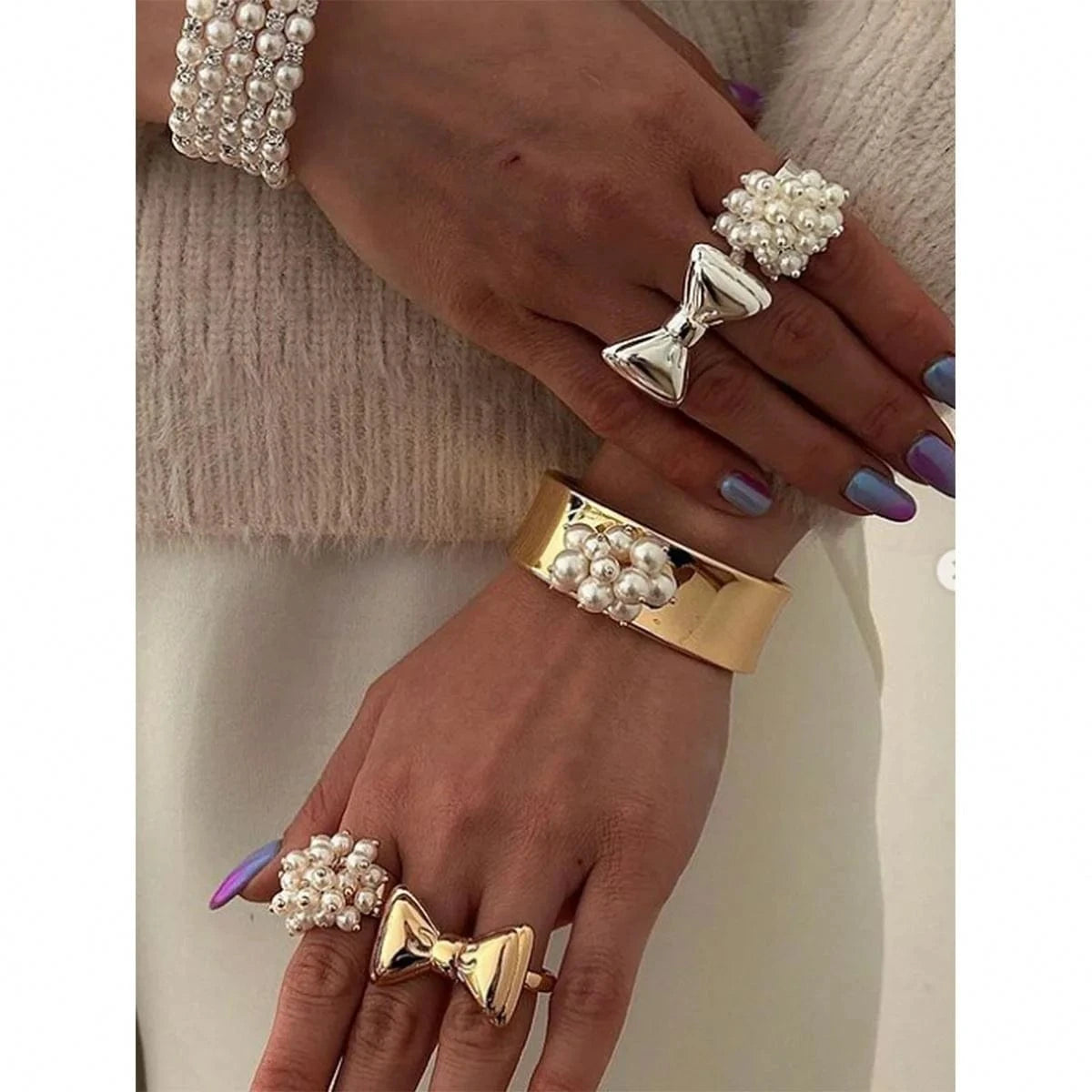 rings Stainless Steel Two Finger Bow Ring