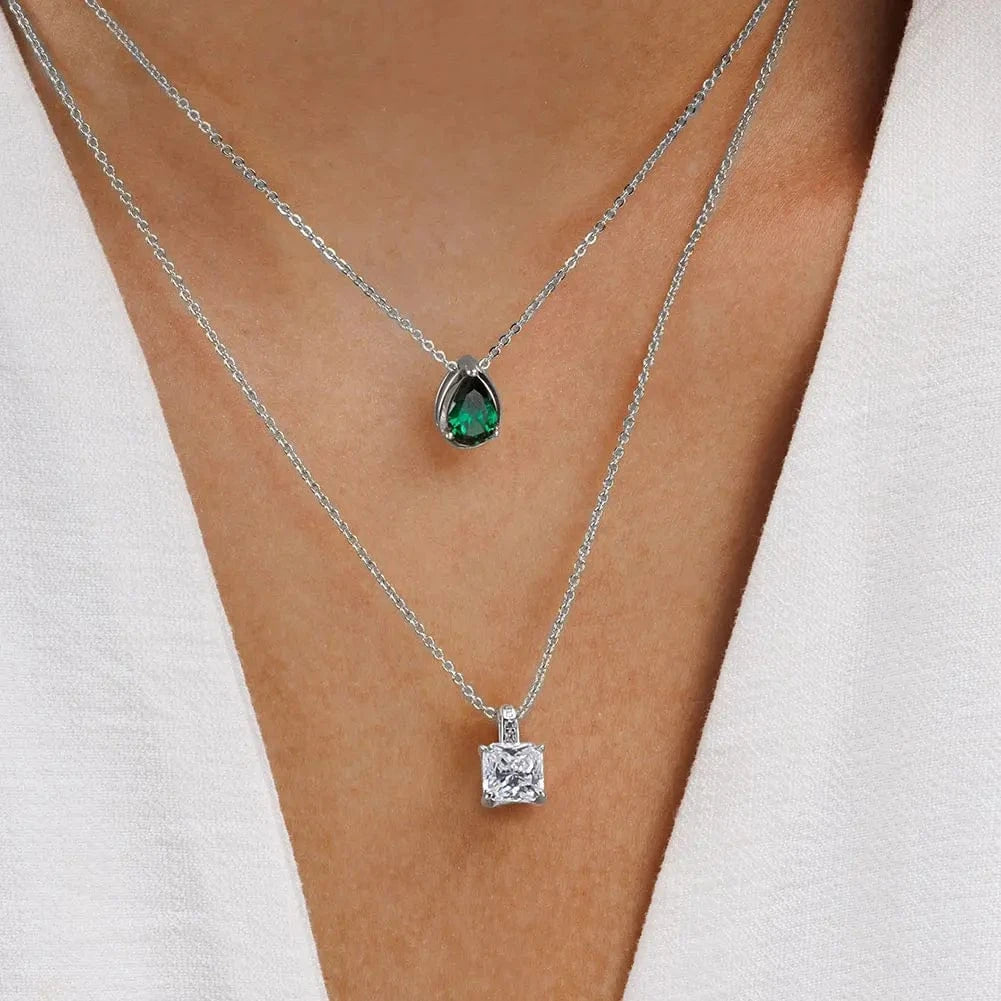 RINNTIN LZN11 8A Premium Cubic Zirconia Princess Cut Square Pendant Necklace And Stud Earrings Jewelry Set 925 Silver Women Gift