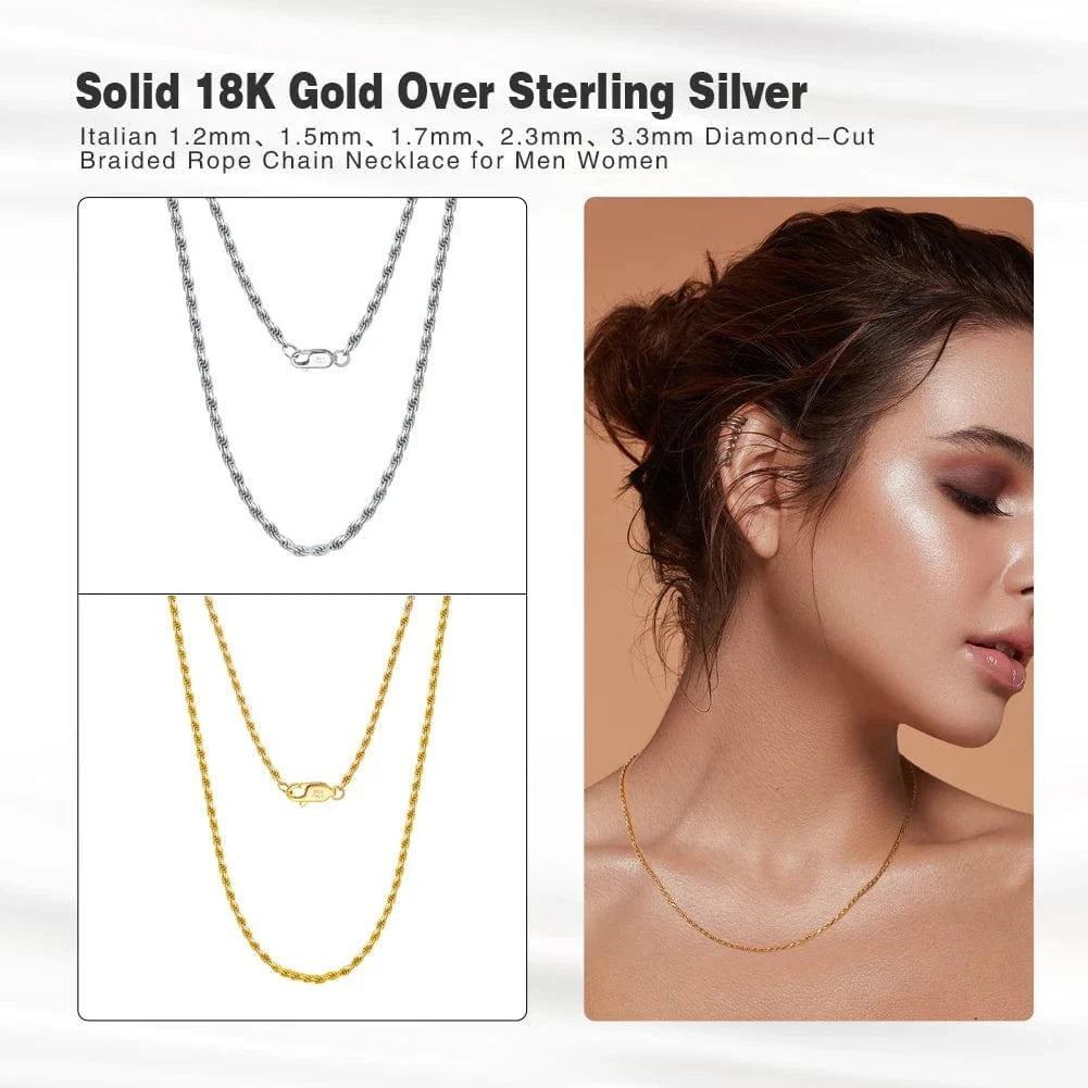 RINNTIN SC29 Neck Chain Wholesale Popular Hiphop Men Jewelry Solid 18K Gold 925 Sterling Silver Diamond-Cut Rope Chain Necklace