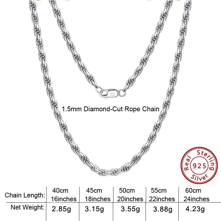 RINNTIN SC29 Neck Chain Wholesale Popular Hiphop Men Jewelry Solid 18K Gold 925 Sterling Silver Diamond-Cut Rope Chain Necklace