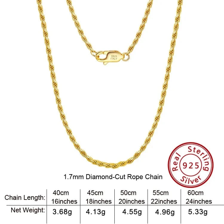 RINNTIN SC29 Neck Chain Wholesale Popular Hiphop Men Jewelry Solid 18K Gold 925 Sterling Silver Diamond-Cut Rope Chain Necklace