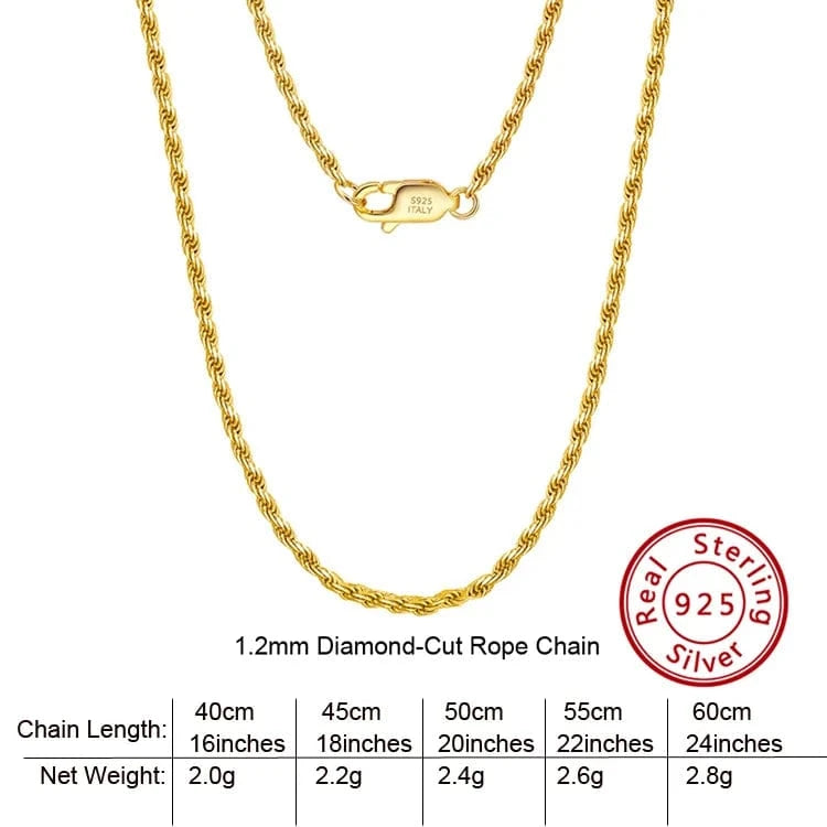 RINNTIN SC29 Neck Chain Wholesale Popular Hiphop Men Jewelry Solid 18K Gold 925 Sterling Silver Diamond-Cut Rope Chain Necklace