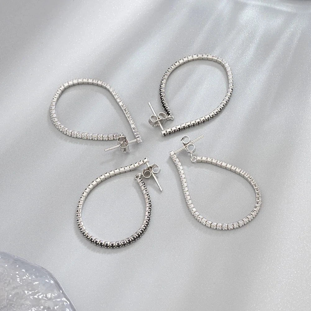 RINNTIN SE380 Luxury Jewelry Earings Ellipse Hoop Earrings Tennis Zirconia 925 Silver Oval Hoop Earrings For Women Wedding Gift