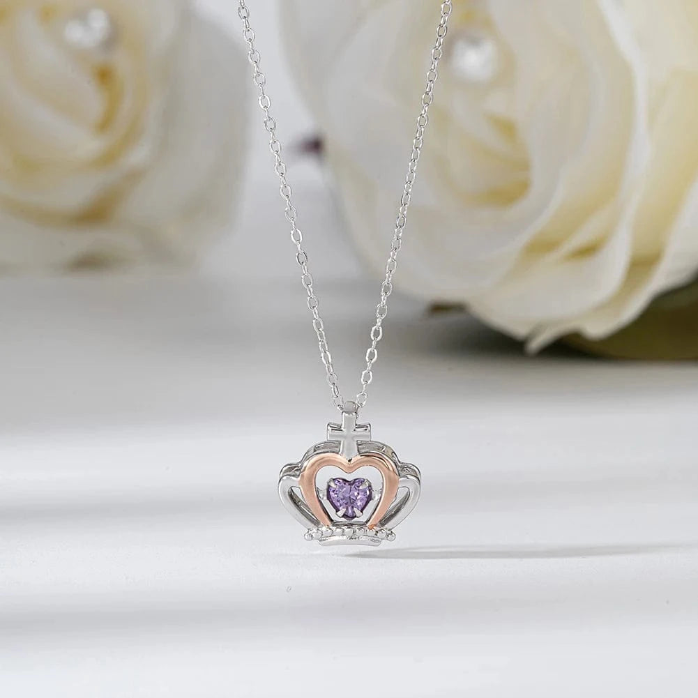 RINNTIN SSN334 Garnet Stone Necklace Jewelry Set for Woman Crown Love Heart Gold Plated 925 Sterling Silver Birthstone Necklace