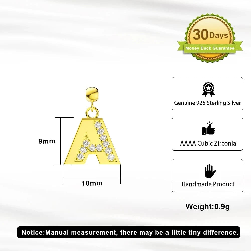 RINNTIN ZK New Arrival Customized Gold Plated S925 Silver Chain With Zircon Heart Charms Personalized Alphabet Letter Necklace