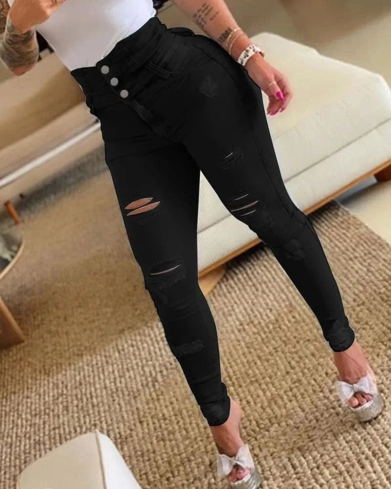Ripped Women's Jeans Pants Bodycon High Waist Casual Long Pant Denim Trousers Skinny Boyfriend Jeans for Women