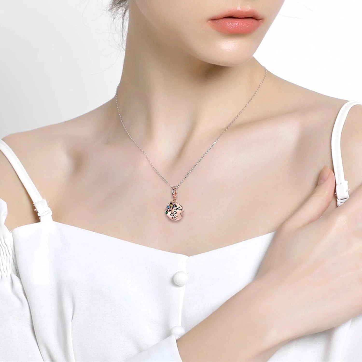 Romantic Bouquet Pendant 925 Sterling Silver with colorful CZ for Women charm bead Rose gold plated jewelry Bracelet Wholesale