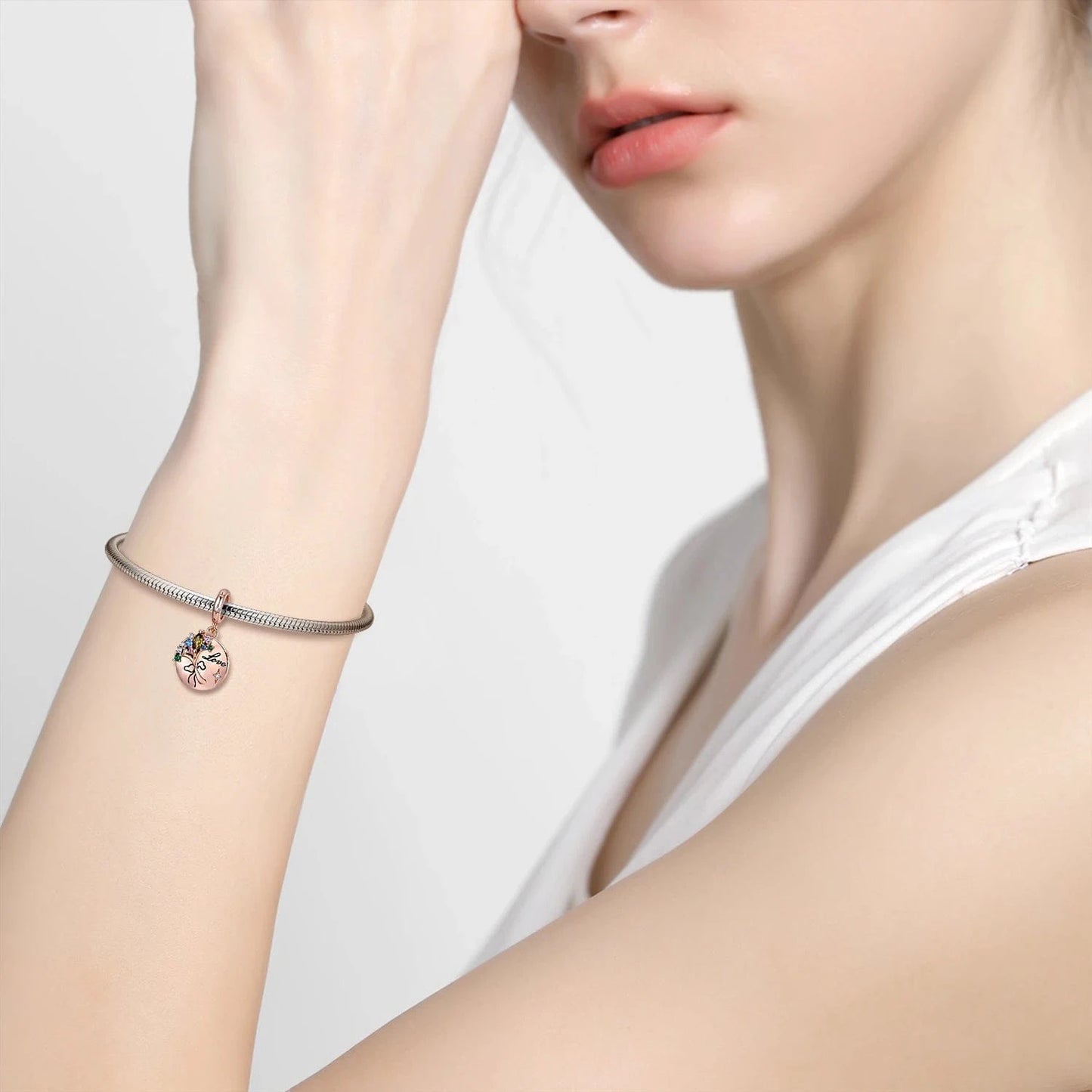 Romantic Bouquet Pendant 925 Sterling Silver with colorful CZ for Women charm bead Rose gold plated jewelry Bracelet Wholesale