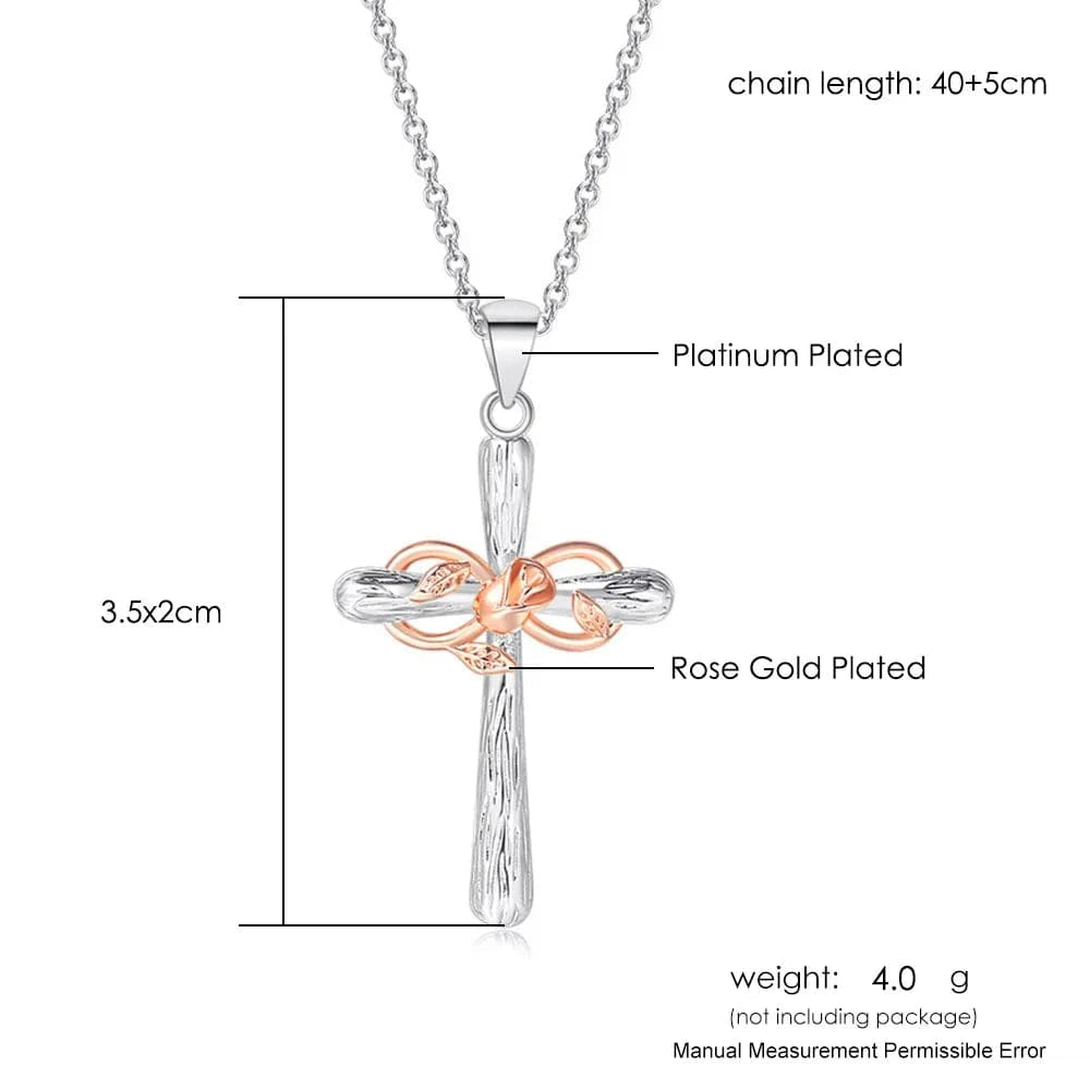 Rose Cross Necklace For Women Aesthetic Double Color Plated Flower Pendant Choker Chain Christmas Gift Jewelry LAMOON