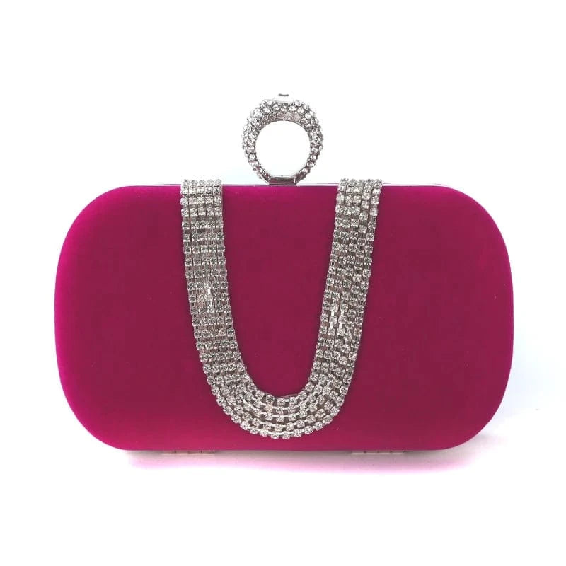 Rose Factory Direct Wholesale Handmade Classic Diamond Evening Bag Velour Clutch With Ring Metal Frame For Wedding/banquet/party/porm