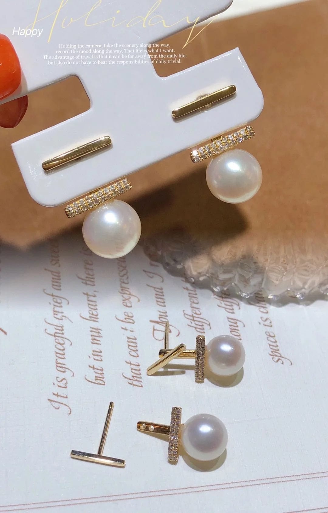 Rose Gold New Product Trendy Geometrical Design Women Accessories Jewelry Temperament Natural Pearl Statement Earrings Pure Gold Drop Earr