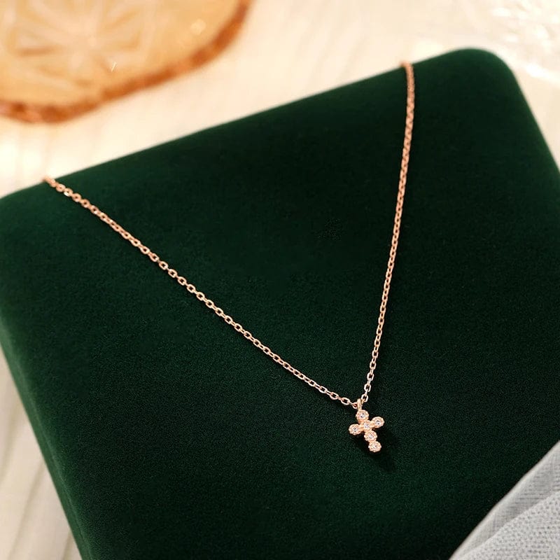 Rose Gold Personality Gold Plated S925 Sterling Silver Mini Cross Necklace Women's Collarbone Chain Fine Jewelry Necklace