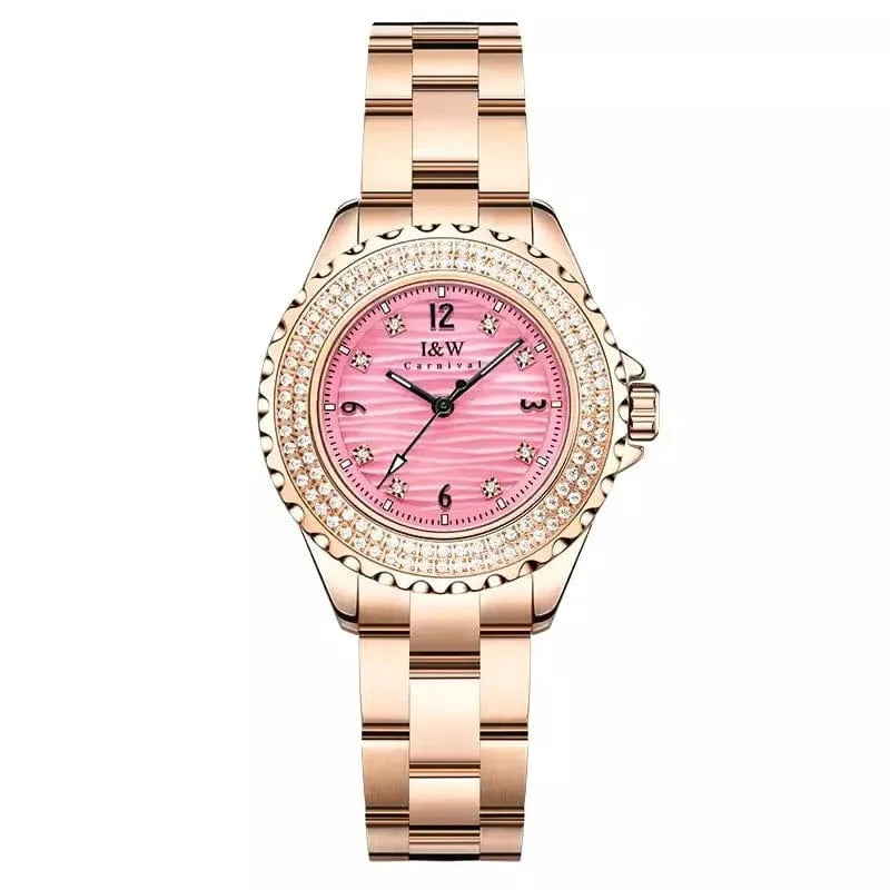 Rose Gold Pink CARNIVAL Woman Fashion Quartz Wristwatches Ladies Brand Luxury Rose Gold Silver Watches Waterproof for Women Relojes De Mujer
