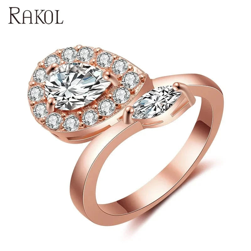rose gold RAKOL RP2133 new fashion design for ladies luxury 18k white gold synthetic moissanite ring
